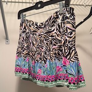 Floral Zebra Print Tiered Mini Skirt in Pink and Black